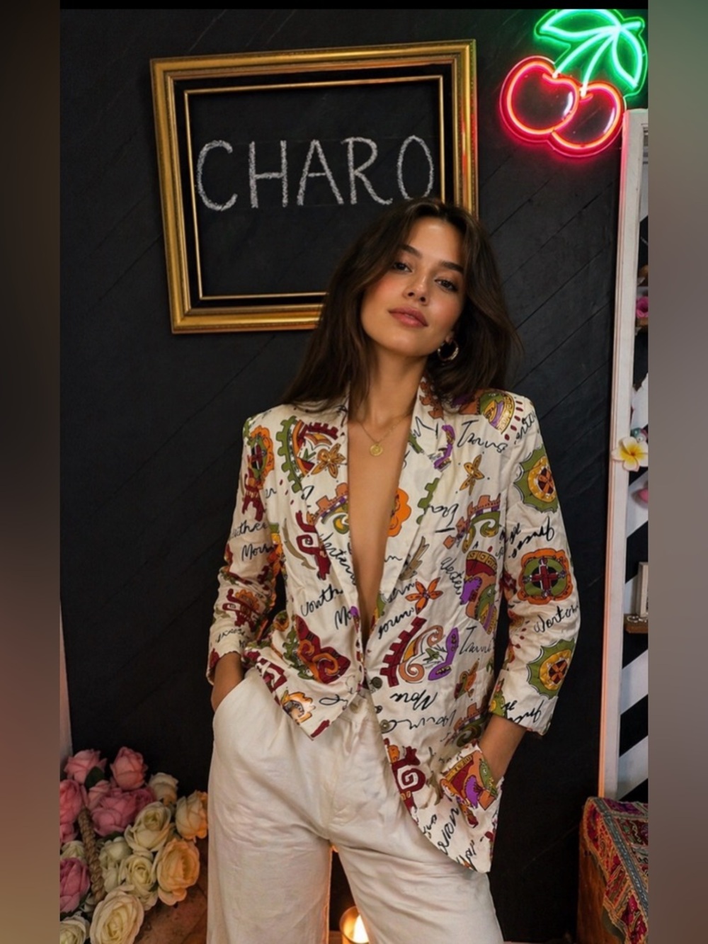 Carol Horn Workshop Vintage 100% Silk Southwestern Print Blazer Jacket